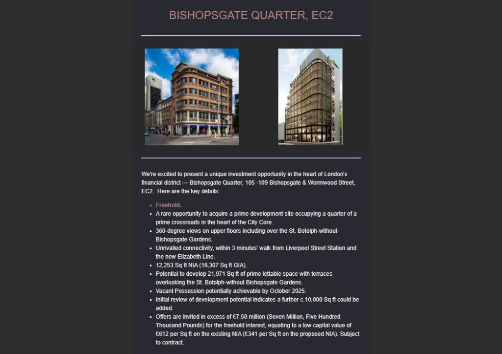 BBG Sale - 105-109 Bishopsgate, EC2